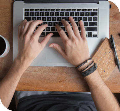 Author typing on site