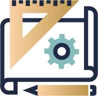 Paper, gear, pencil, and ruler icon